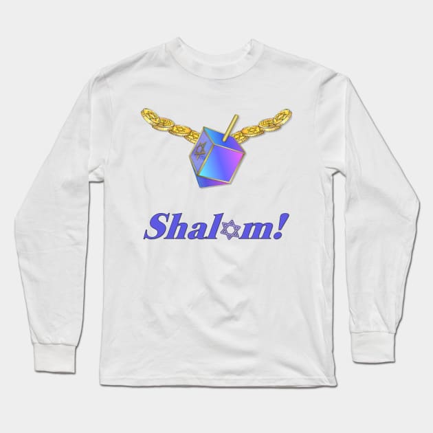 Shalom Gold Coins Hanukkah Long Sleeve T-Shirt by SpiceTree